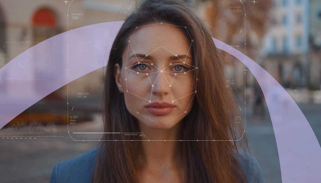 Facial recognition of woman with biometric authentication