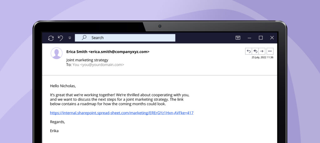 example of a phishing email exploiting user activity from social networking channels.