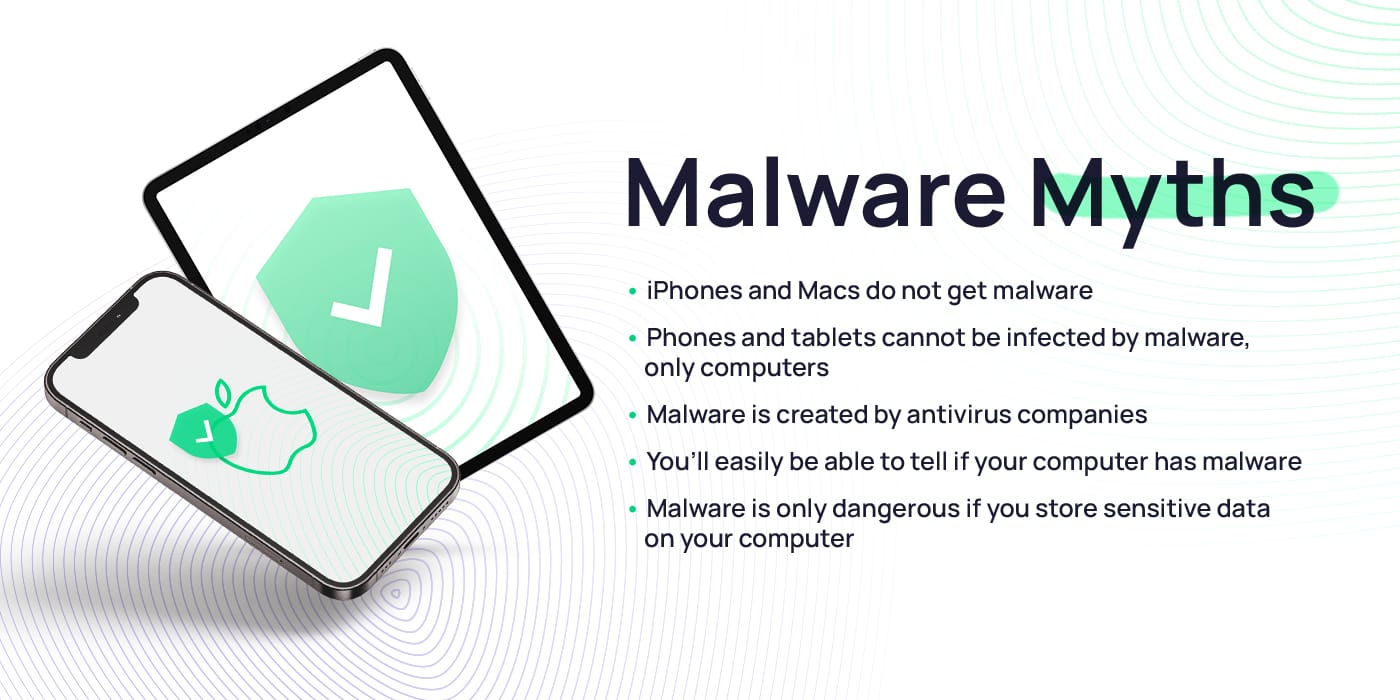 An infographic showing common misconceptions about malware, presented in a series of bullet points