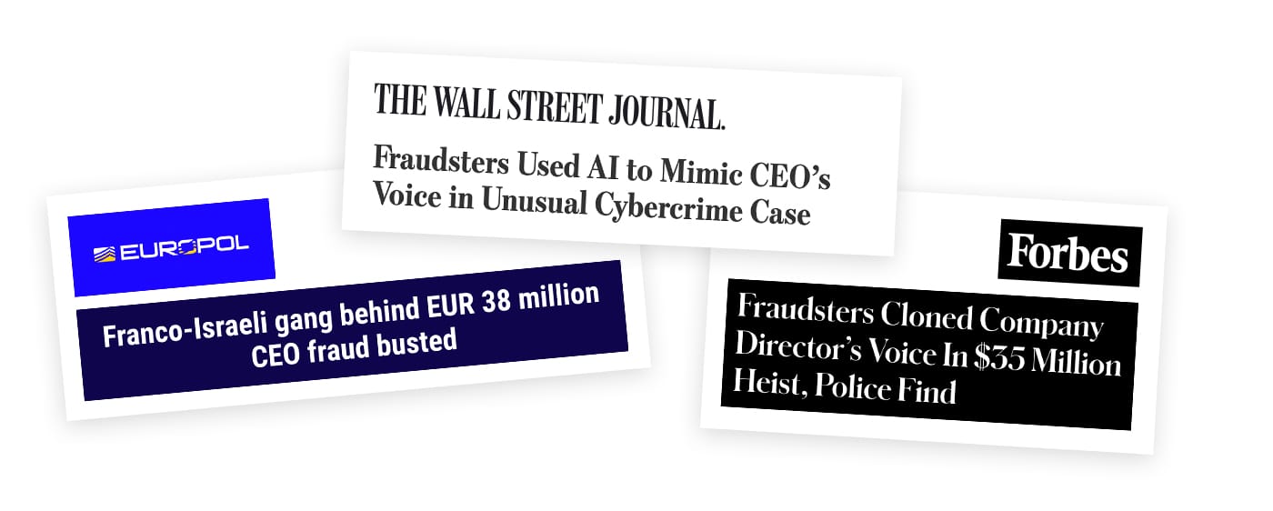 Media clippings of CEO fraud attacks.