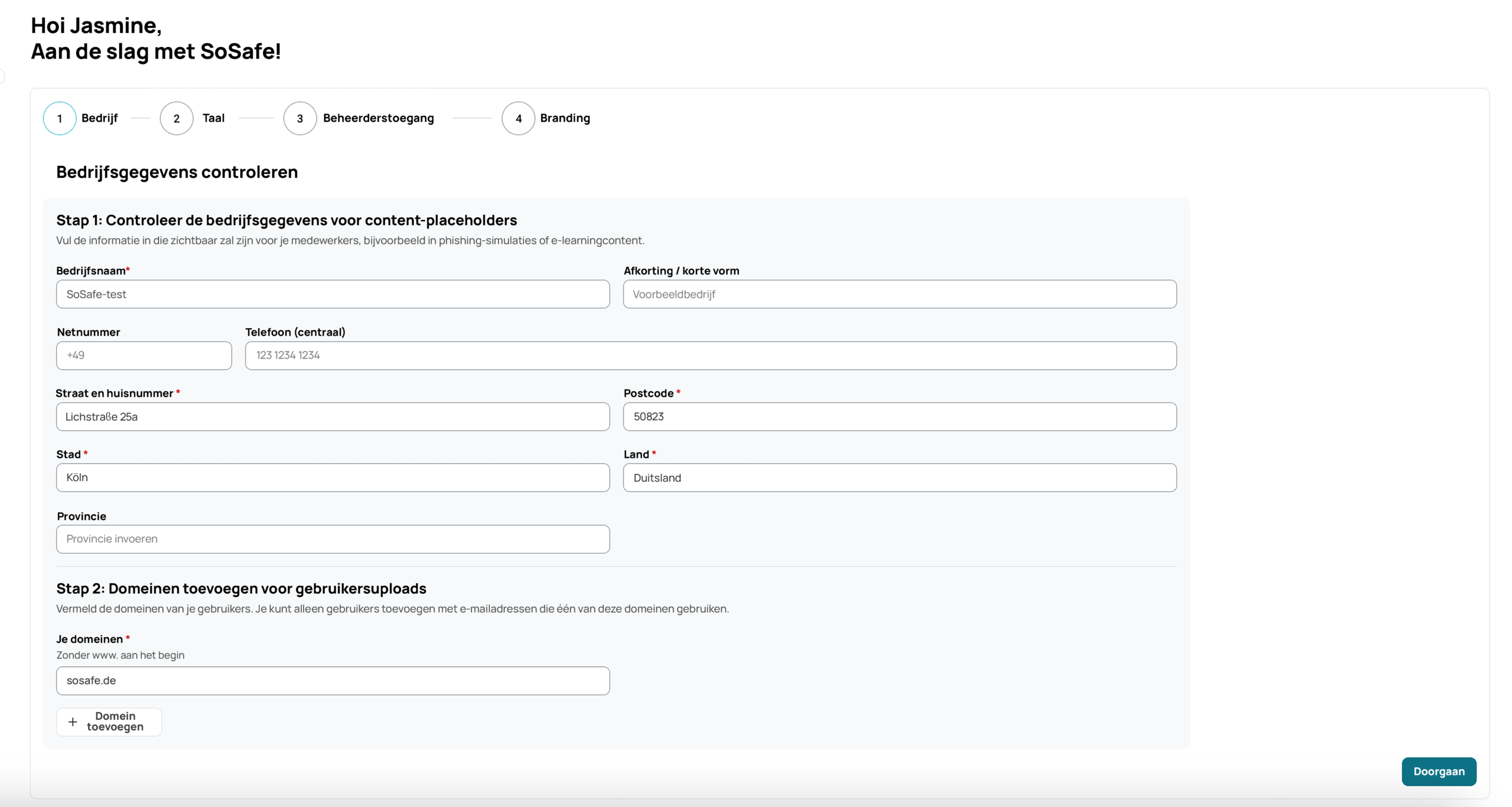 SoSafe basisconfiguratie van een huurder
