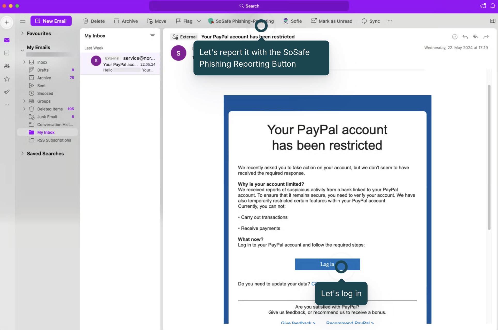 Phishing report button