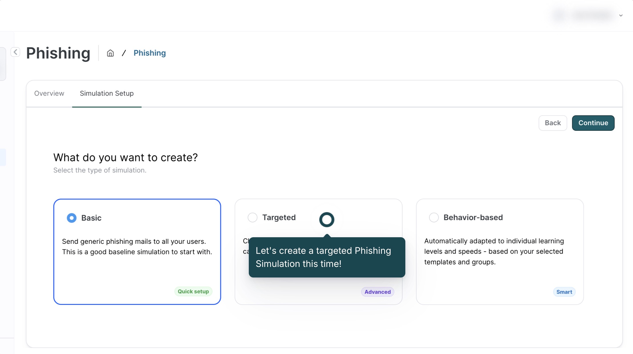 Targeted phishing simulation